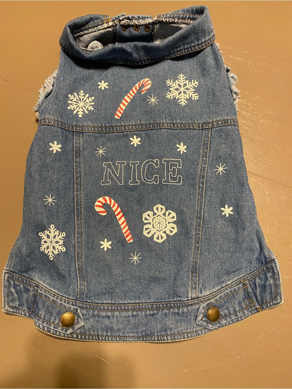 Holiday Dog Denim Vest Jacket Medium Snowman Christmas Pet Coat NWOT